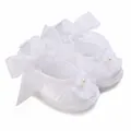 Elegant white infant christening shoes with soft soles and decorative organza bows - Inner Length 9cm / Large Bow Pearl Style / White (K12)