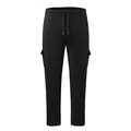 Front view of men's premium thick fleece cargo sweatpants in dark grey marl color - M / Bottoms / Black
