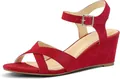 Elegant red suede wedge sandals with crossover straps and ankle buckle closure. - 35 / Red