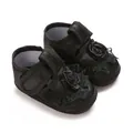 Elegant black lace baby baptism shoes with floral decoration for infants aged 0-1 year - 3D Lace Floral Style (K-09) / 9CM Bottom Length / Black