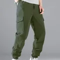 Olive green men's cargo joggers with multiple pockets for a high street retro fashion look - M / Bottoms / Army Green