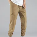 Men's khaki cargo joggers with multi-pockets and drawstring elastic cuffs - M / Bottoms / Khaki