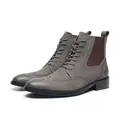 Bottes richelieu en cuir gris pour hommes avec texture litchi et design mi-haut - Gris Mode