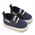 Scarpe in tela blu navy per neonati maschi con suole bianche morbide - Blu navy