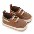 Scarpe in tela marrone per neonati con suola bianca, adatte per bimbi 0-1 anno - Marrone chiaro