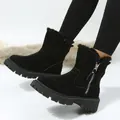 Bottes de neige d'hiver en faux suède noir avec doublure en fourrure chaude et zip - Noir