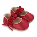 Zapatos rojos de purpurina para bebé niña con tiras volantes y bonitos lazos laterales - Rojo