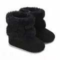 Bottes chaudes pour bébé noir avec bordure en peluche douce et nœud décoratif. - Noir