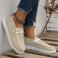 Lightweight women's beige canvas casual shoes featuring white decorative laces - Apricot