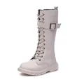 Mädchen Martin Stiefel im britischen Stil zum Schnüren in Cremeweiß mit Schnalle - 27 / Martin Stiefel Im Britischen Stil / Beige Fleece-Gefüttert