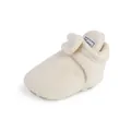 Close-up detail of warm cream fleece baby booties with adjustable velcro strap closure - Insole Length 11cm / White