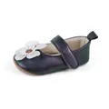 Iridescent baby Mary Jane walking shoe with white flower detail for infants. - 11cm / Gray