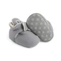 Close-up view of grey fleece baby booties featuring anti-slip dotted sole for infants and toddlers - Inner Length 11cm (52g) / Gray