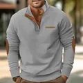 Casual men's grey stand collar ribbed sweatshirt with brown corduroy elbow patches - Light Gray