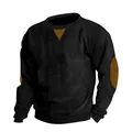 Detail view of the ribbed corduroy fabric and contrasting brown elbow patches. - S / Tops / Black