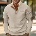 Detailed view of men's corduroy sweatshirt featuring a stand collar and elbow patches - 5XL / Tops / Apricot