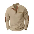 Felpa da uomo color kaki con collo alto, motivo jacquard e toppe sui gomiti marroni - Taglia S / Top / Cachi