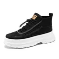 Black high-top platform fashion sneakers with a chunky white sport sole for men - Black
