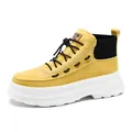 Stylish yellow men's high-top chunky platform boots with black drawstring laces - Yellow