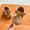 Scarpine primi passi in morbida pelle marrone con fiori traforati per neonata elegante - 11cm (0-6m) / Kaki