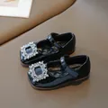 Black patent leather girls' princess shoes with square rhinestone buckle decoration - 21 / Black