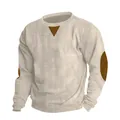 Detailed view of cream-white men's corduroy sweatshirt featuring brown elbow patches - Apricot
