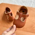 Scarpe classiche Mary Jane in pelle marrone per neonati con suola morbida e cinturino a T - 11cm (0-6m) / Marrone scuro
