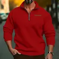 Detailweergave van het rode herensweatshirt met halve rits en opstaande kraag in fleece - S / Tops / Rood