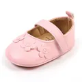 Scarpine primi passi rosa con suola morbida e graziosi accenti floreali per neonati - 11cm (0-6m) / Rosa (Stile fiore 3D)