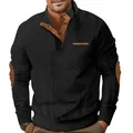 Men's black jacquard knit sweatshirt with brown stand collar and elbow patches - S / Tops / Black