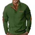 Men's green jacquard outdoor sweatshirt with stand collar and elbow patches - S / Tops / Army Green