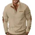 Sudadera de punto caqui para hombre con cuello alto y parches en los codos para ocio - Albaricoque