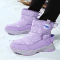 Purple children's high-top snow boots with snowflake patterns for winter warmth. - 26 / Purple