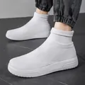 Men's breathable white fly-knit high-top sock sneakers with comfortable thick soles - 35 / White