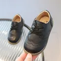 Classic black brogue shoes for kids with lace-up design and soft leather - EU 21 / Black