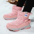 Pink children's winter snow boots with white snowflake patterns and warm lining - 26 / Orange Pink
