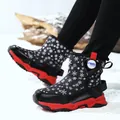 Winter high-top children's snow boots in black with snowflake pattern and red soles - 26 / Black