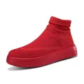 Leuchtend rote High-Top-Flyknit-Socken-Sneaker mit dicker, atmungsaktiver Sohle für alle - Rot