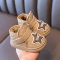 Warme khakifarbene Baby-Winter-Schneestiefel mit Fleece-Futter und Stern-Patch-Detail - 19 / Khaki Fleece-gefüttert