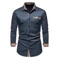 Chemise décontractée pour hommes à manches longues avec col et poignets à carreaux - S / Hauts / Bleu marine