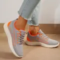 Baskets en maille flyknit pour femmes respirantes grises et orange pour le printemps - Orange
