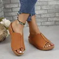 Comfortable brown wedge heel platform slides for women stylish summer outdoor wear - 36 / Brown