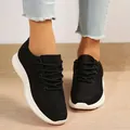 Baskets en maille tissée noire respirantes pour femmes avec semelle blanche coussinée confortable - Noir
