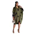 Robe chemise oversize vert olive avec de gros pois noirs et des poches latérales - Taille unique / Robes / Vert Militaire