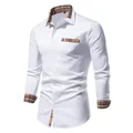 Chemise blanche homme coupe ajustée à manches longues avec détails à carreaux classiques - S / Hauts / Blanc