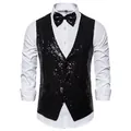 Gilet elegante da uomo con paillettes nere e farfallina coordinata per palcoscenico - Taglia S / Top / Nero