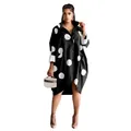 Robe chemise oversize noire à pois avec poches pratiques et manches de longueur 3/4 - Taille unique / Robes / Noir