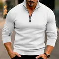 Detailopname van de witte herensweatshirt met halve rits en opstaande kraag - Wit