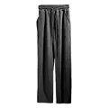 Macro view of men's dark grey ribbed wide-leg pants with elastic drawstring waist - S / Bottoms / Dark Gray