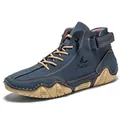 Stivali Martin alti da uomo blu scuro con suola a carrarmato e cuciture beige chiari - 38 / Blu profondo (Versione potenziata)